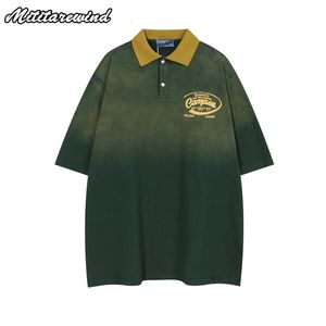 メンズポロスレタープリントカジュアルTシャツ特大のヒップホップポロバギーアメリカンハイストリートコントラストカラーY2Kビンテージストリート230617