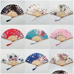 Party Favor Traditional Chinese Bamboo Fan Vintage Flower Theme Folding Hand Håller Favors Drop Delivery Home Garden Festive S DHQRB