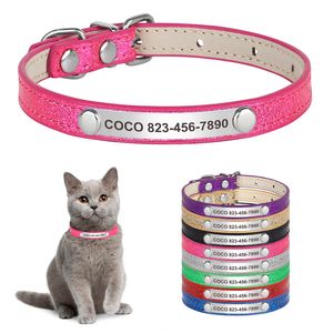 Dog Collars Leashes Personalized Cat Collar Custom Leather Free Engraved Puppy Kitten ID Necklace Bling Pet for Small Dogs Cats 230619