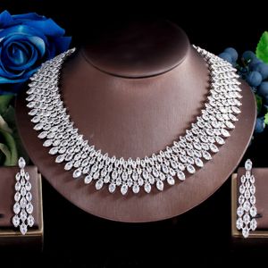 Pins Brooches ThreeGraces Sparkling Cubic Zirconia Luxury Big Bridal Wedding Prom Earrings and Choker Necklace Jewelry Set for Women TZ720 230619
