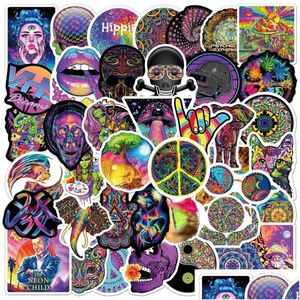 Car Stickers 50Pcs/Lot Cartoon Psychedelic Sticker Hippie Aesthetic Art Graffiti Decals Skateboard Fridge Guitar Diy Drop Delivery M Dh8Tn