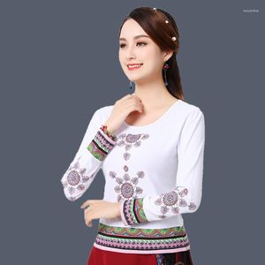 Etnik kıyafetler geleneksel Çin retro tarzı üst işlemeli kıyafetler yaz artı boyutu bluz kadınlar için v3019