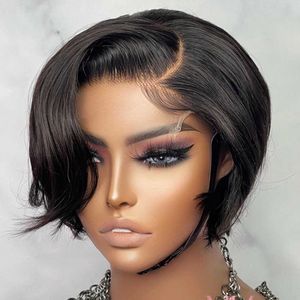 Nxy Hair Wigs короткий Pixie Pixie Cut Wig Bob Lace Front Human прямой прозрачный для женщин, предварительно сорванных 230619