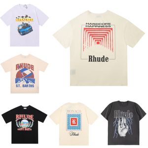 Rhude Summer Designer men's Casual T-shirt top luxury monogram printed shirt men's and women's short sleeve fashion T-shirt Skateboard men's shirt trend