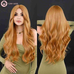 7JHH WIGS Light Blonde Wig for Women Daily Cosplay Natural Middle Part Wavy Synthetic Hair Lolita Wig Disguise Heat Resistant L230520
