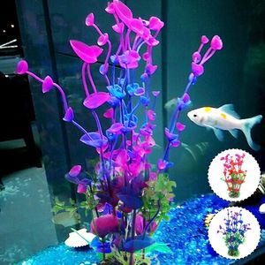 装飾紫色の花人工偽のプラスチック植物水族館水槽のアクセサリー装飾飾り水面230619