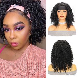 Nxy Hair Wigs Headband Synthetic Kinky Curly Full Machine Made for Black Women Curl Daily Wigs with 230619