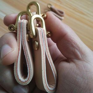 Keychains Handmade Genuine Leather Make Keychain Copper Buckle Holder Key Ring Fashion Brass Car Cowhide Chain Jewelry Gifts