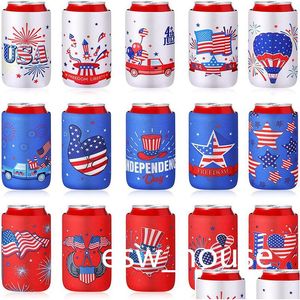 Altre forniture per feste festive Independence Day Cola Beer Can Insator Sleeve Jy 4Th Bottiglia pieghevole Neoprene Drink Cooler Sleeves Dhuog