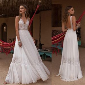 Asaf Dadush 2020 Boho Wedding Dresses v Neck Lace Depiqued Backless Bohemian Wedding Dress