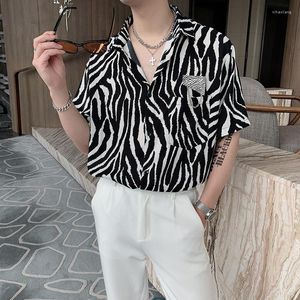 Men's Casual Shirts 2023 Summer Zebra Pattern Short Sleeve For Men Fashion Loose Clothing Men's Button Up Blouses Tops Q08