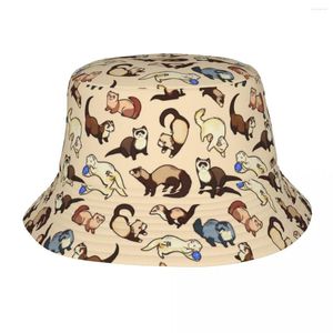 Berets Ferret Animal Bucket Hat Spring Accessories Head Royer Accessories Wildlife Rodent Weasel Fishing for Camping Women Boonie خفيفة الوزن