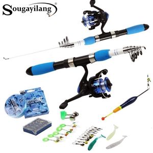 Rod Reel Combo Sougayilang Portable Telescopic Fishing Travel Combo 1.0-1.8m Fishing Rod and Spinning Blue Reel Baits Hooks Line Full Set 230619