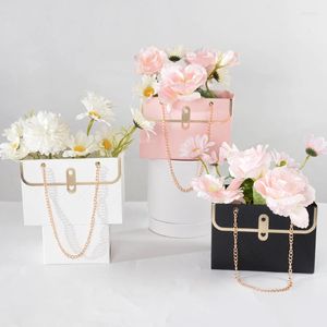 Gift Wrap 1pcs Portable Flower Box Shop Foldable Wrapping Bag Valentine'S Day Wedding Handy Packaging Kraft Paper Handbag