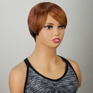 Nxy Hair Wigs Glueless Wig Human with Bangs Red Machine Made Bone Straight Brown Bob Perruque Cheveux Humain 230619