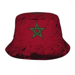 Boinas Chapéu de balde com bandeira marroquina Acessórios para a cabeça de primavera Marrocos Touca de pesca para homens e mulheres ao ar livre Boonie Leve