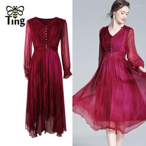 Casual Dresses Tingfly Women Vintage Elegant Lightweight Flowy A Line Lady Office Retro Button Decor Summer Vestidos stor storlek