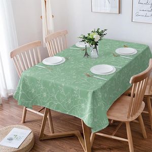 Table Cloth Flower Leaf Lines Retro Green Tablecloth Waterproof Dining Rectangular Round Home Textile Kitchen Decoration