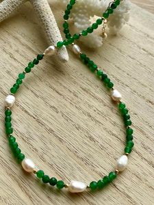 Chains Natural Freshwater Pearl Green Gemstone Necklace Women's Design Beaded Light Luxury