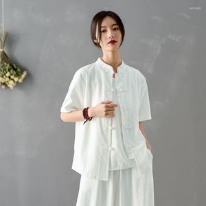 Etnisk kläder vår/sommar 2023 bomull och kinesisk stil retro skjorta topp kvinnors kappa morgon träning tai chi renhet tunn