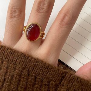 Cluster Rings Kinel Real 925 Sterling Silver Vintage Natural Red Pomegranate Agate For Women 18K Gold Plated Fashion Creative Design