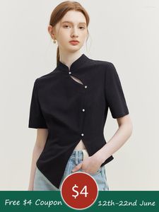 Frauen Blusen FSLE Chinesischen Stil Nationalen Hohl Design Shirt Top Für Frauen 2023 Sommer Chic Taille Abnehmen Stehen Farbe weibliche