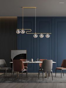 Luminárias pendentes cantina lustre todo cobre luz de luxo cristal led candeeiro de mesa longa barra post moderno criativo minimalista designer