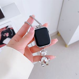 Necklace Diamond Bear Strap For Apple Watch Band Ultra 49mm 41mm 45mm 40 44mm 38 42 Metal Link Correa Bracelet For iwatch Series 8 7 SE 6 5 4 3 Correa Watchband