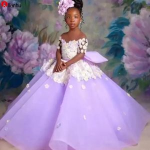 2023 Plus Size Lilac Sheer Neck Dresses Ball Gown Tulle Lilttle Kids Birthday Pageant Wedding GOWNS BC15050