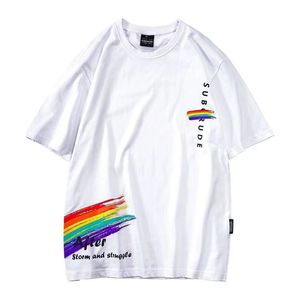 رسومية Tee Men Designer T-Shirt Pride LGBT شريط ملون مطبوع مثلي مثليه قوس قوس قزح القطن Y2K أسلوب قصير TEE TOP TOP QUAILTIY CREW NECT LGBTQ SLEEVE TIRTS