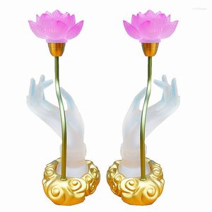 Masa lambaları 2 paket Yaratıcı Zen Stil Yedi Renk Gradyan Renkleri Reçine Buda Lambası Kristal Lotus LED ile Bir Çift El