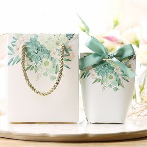 Prezent Green Floral Printing Candy Box Bags z opakowaniem na biżuterię Bożego Narodzenia Regalo torebki 230619