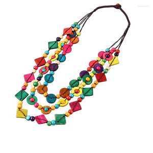 Pendant Necklaces Bohemia Ethnic Necklace & Multi Layer Beads Jewelry Vintage Statement Long Women Handmade Wood