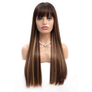 Nxy hår peruker naturliga mode syntetiska peruk 24 30 tum höjdblond för kvinnor långt rakt med lugg 230619