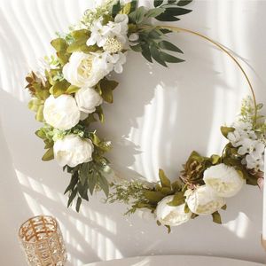 Dekorativa blommor konstgjorda kransdörrtröskelblomma Pion Pion Diy Wedding Wall Arrangement levererar hemrum Jul Garlandbågen