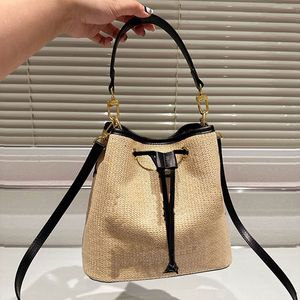 Borsa a secchiello con coulisse paglia spiaggia ascellare tracolla tracolla shopping borse borse donna messenger borsa borsa borsa tracolla rimovibile