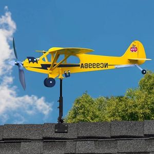 Garden Decorations Yellow Piper J3 Cub Airplane Weather Vane Outdoor Garden Decoration Aircraft Weather Vane Plug Decor Wind Spinners Roof Plug-in 230617