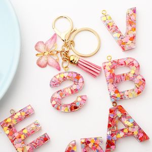 Harts Engelska Alfabetet Keychain Epoxy Jewelry Popular Butterfly Ornament Love Sequin Keychain Wholesale GG GG