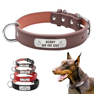 Dog Collars Leashes Large Durable Personalized Collar PU Leather Padded Pet ID Customized for Small Medium Dogs Cat 4 Size 230619