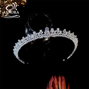 Fermagli per capelli Barrettes ASNORA Semplicità Tiara Cubic Zirconia Corone nuziali Copricapo da sposa Gioielli Copricapo da donna Regali A01349 230619