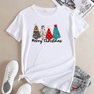 여자 T 셔츠면 메리 크리스마스 티셔츠 귀여운 여자 짧은 슬리브 나무 겨울 휴가 상단 티 셔츠