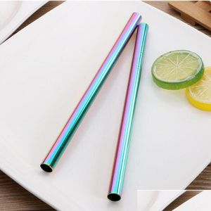 Drinking Straws 215X12Mm Stainless Steel St 4 Colors Metal Colorf Reusable Straight Large Sts For Juice Coffee Qw7546 Drop Delivery Dhpbk