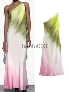 Casual Dresses Traf 2023 Summer Fashion Tie-Dyed Dress Female Beach Style Asymmetrisk rygglös klänning Sexig mantel Slip Long Dress J230619