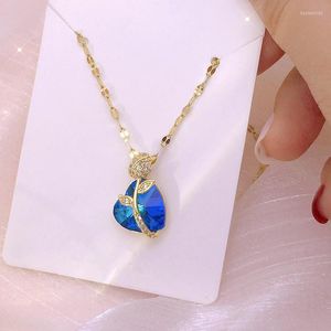 Anhänger Halsketten Luxus minimalistischen Schmuck blaue Kristall Herz Halskette funkelnde Micro Pave Zirkon CZ Rose Blume Party