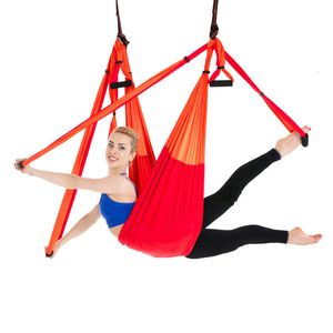 Resistance Bands 6 Handles Aerial Yoga Hammock Flying Swing Anti-gravity Yoga Pilates Inversion Exercises Device Home GYM Hanging Belt 20 Colors 230617