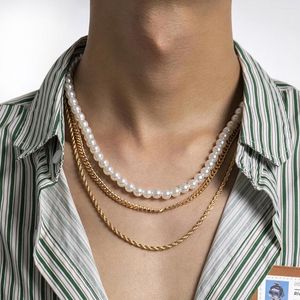 Pendant Necklaces IngeSight.Z 3Pcs/Set Imitation Pearl Beaded Twist Rope Chain Choker Necklace For Women Punk Vintage Gold Color Cuban Neck