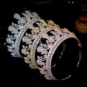 Hair Clips Barrettes Luxury Silver Color and Gold Cubic Zirconia Bridal Big Crown Fashion Tiaras Wedding Jewelry Accessories Birthday Headdress 230619