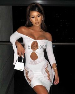 Casual Dresses Sexy Hollow Out Long Sleeve Bandage Dress Women 2022 Summer Fashion Streetwear Outfits Lace Club Party Dresses J230619