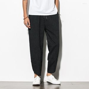 Pantaloni da uomo Pantaloni da uomo in stile cinese Harem a righe estive in cotone e lino a gamba larga Pantaloni a lanterna oversize casual Pantaloni da uomo Harajuku