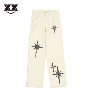 Men's Jeans Ripped Rage Stars Embroidery Black Mens Denim Trousers High Street Retro Straight Casual Loose Couple Jeans Pants Oversized 230619